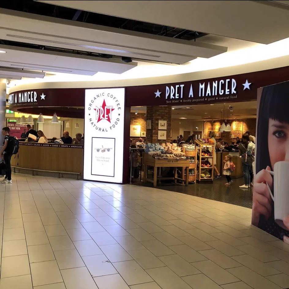 Pret A Manger counter at Gatwick South Terminal landside